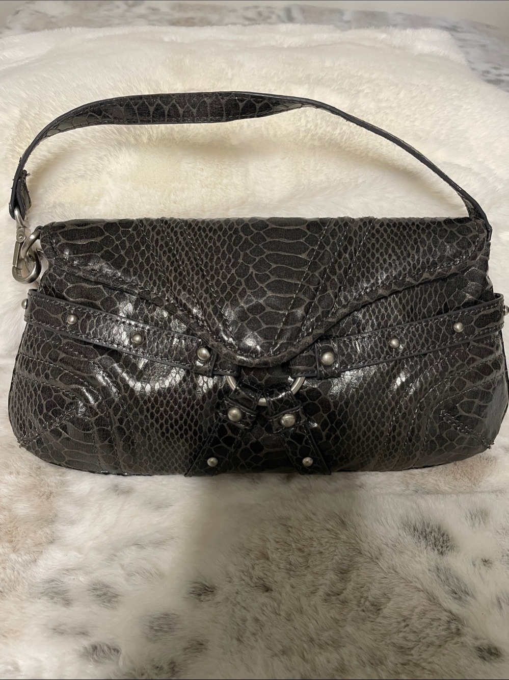 Botkier Gray Snakeskin-Texture Shoulder Bag